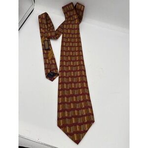 Coach Silk Tie Mens Burgundy Gold Pattern Luxury Necktie